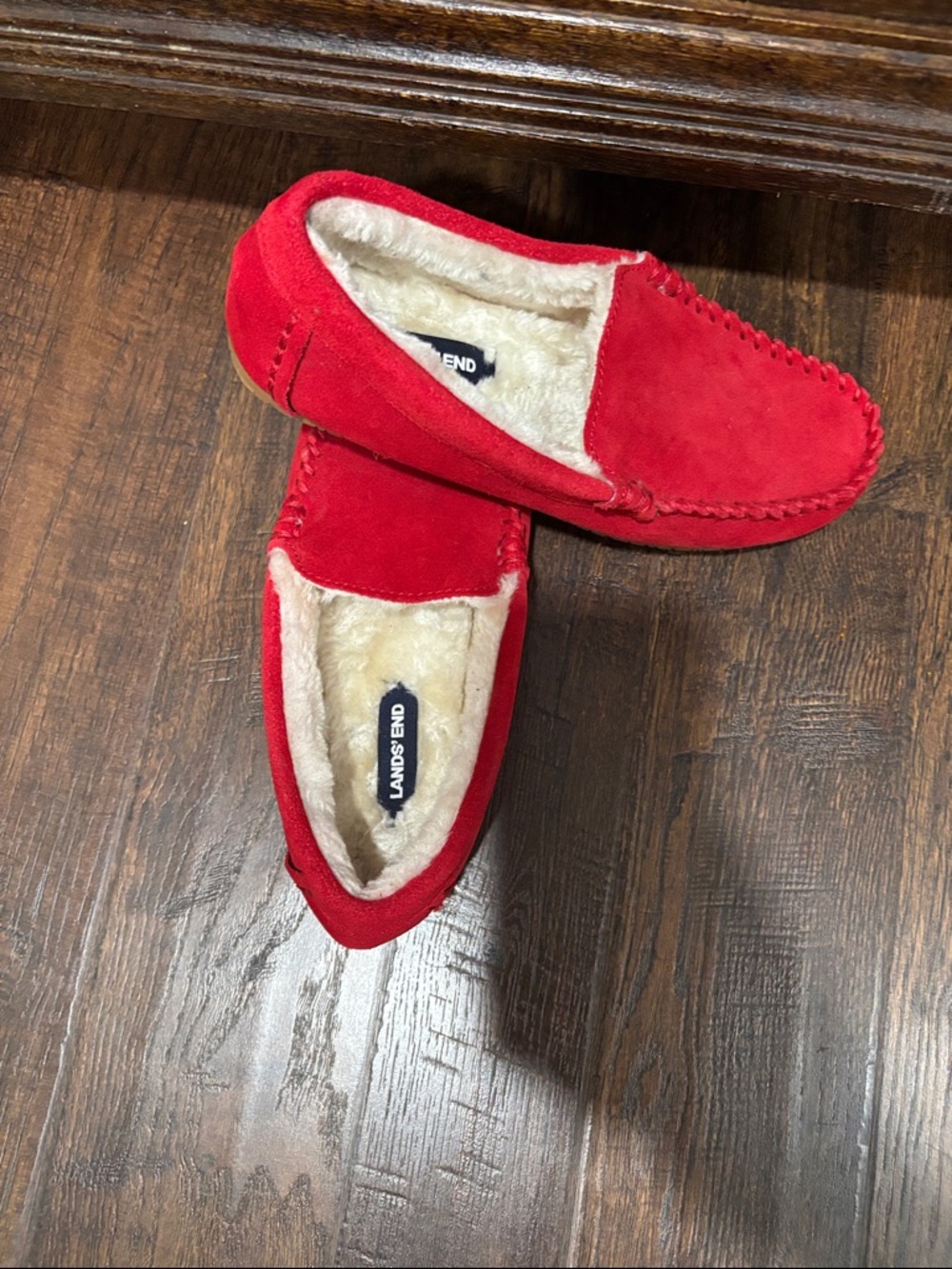 Lands' End Red Suede Fleece-Lined Moccasins